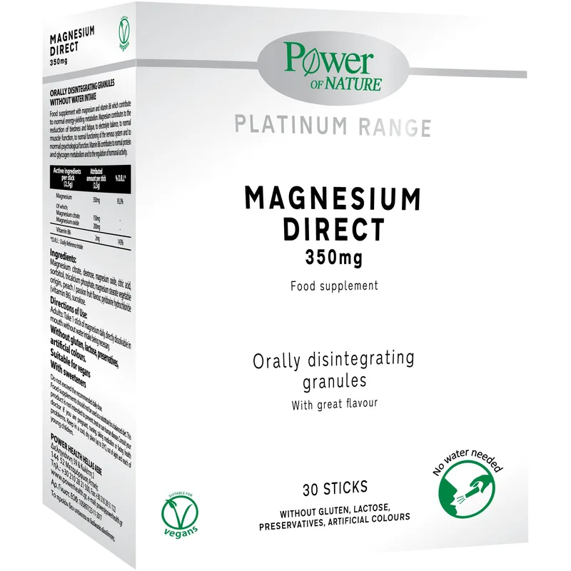 Power Health Platinum Range Magnesium Direct 350mg Συμπλήρωμα Διατροφής Μαγνησίου & Βιταμίνης Β6 για την Καλή Υγεία των Μυών & του Νευρικού Συστήματος με Γεύση Φρούτο του Πάθους 30 Sticks