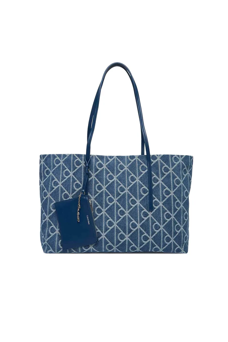 Calvin Klein Jeans γυναικεία denim τσάντα tote με pouch και all-over monogram - LV04F3428G Denim Blue