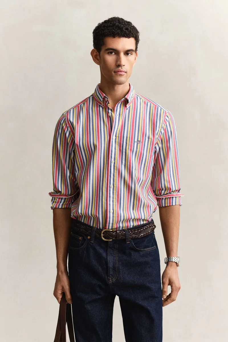 Gant ανδρικό πουκάμισο button down με πολύχρωμο ριγέ σχέδιο και τσέπη με κεντημένο λογότυπο Regular Fit - 3260005 Πολύχρωμο