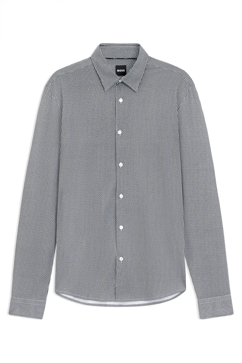 BOSS PERFORMANCE ΠΟΥΚΑΜΙΣΟ ΜΙΚΡΟΣΧΕΔΙΟ SLIM FIT P-ROAN-KENT-C1-233 ΜΠΛΕ-ΛΕΥΚΟ