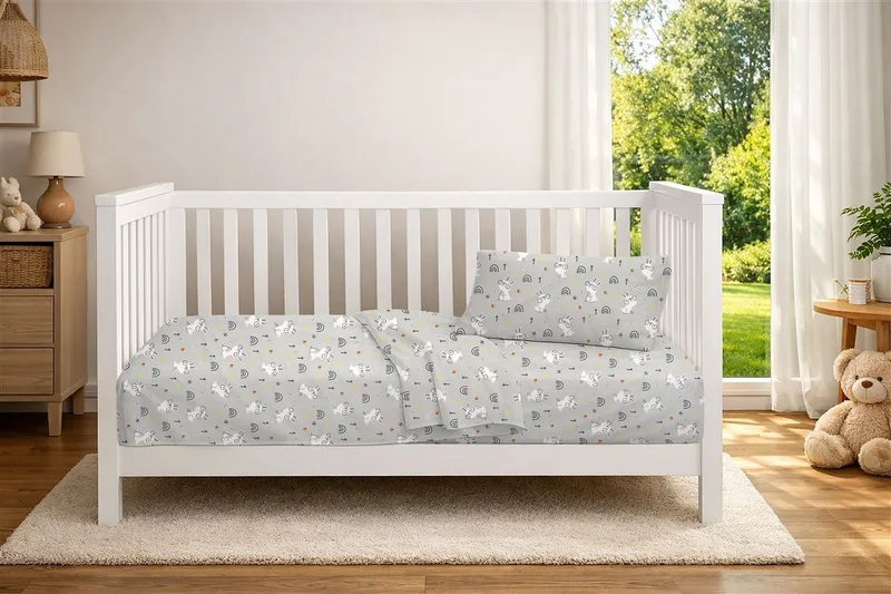 Σετ Σεντόνια Κούνιας 3 Τεμαχίων Dimcol Rabbit Garden 586 120x160 Grey