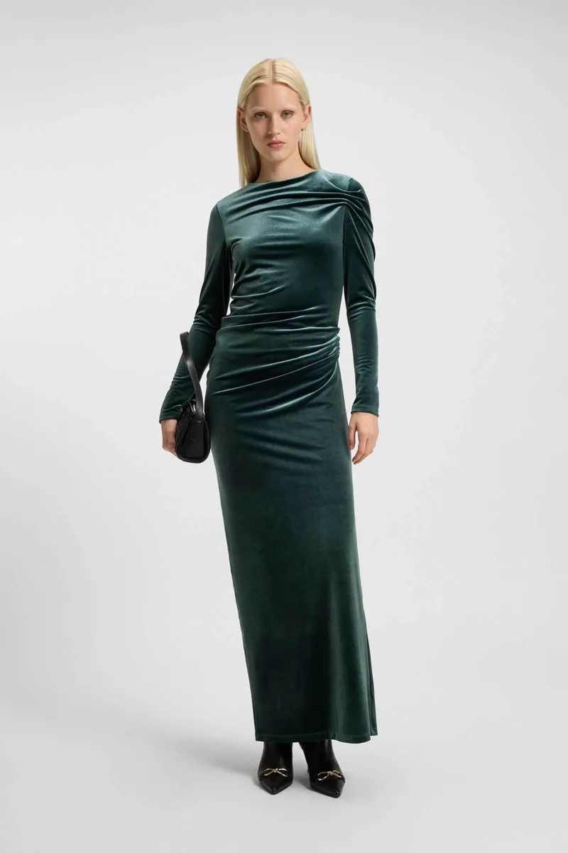 Hugo Boss γυναικείο maxi φόρεμα velvet "Narteco" - 50547364 Χακί