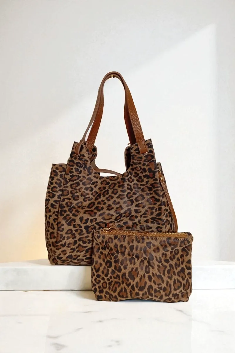 ΤΣΑΝΤΑ ΧΕΙΡΟΣ LEOPARD ANIMAL PRINT ΜΕ ΕΣΩΤΕΡΙΚΟ ΠΟΡΤΟΦΟΛΙ