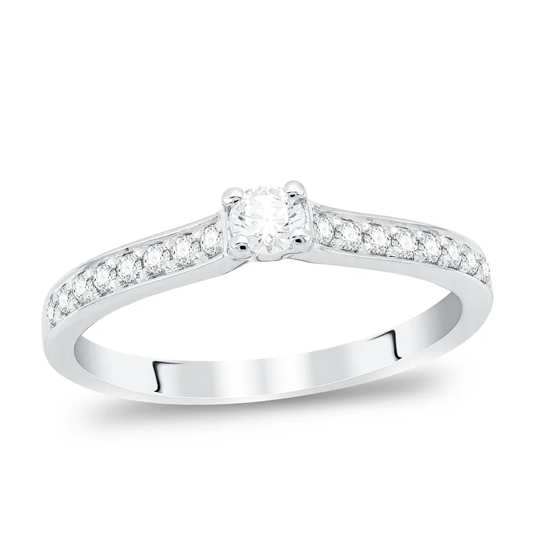 Diamond Group Μονόπετρο Δαχτυλίδι με Διαμάντια Brilliant από Λευκό Χρυσό 14 Καρατίων DDX324