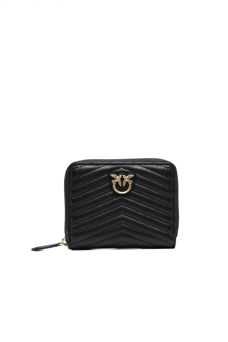 PINKO ΠΟΡΤΟΦΟΛΙ TAYLOR ZIP AROUND SHEEP NAPPA CHEVRON ΜΑΥΡΟ