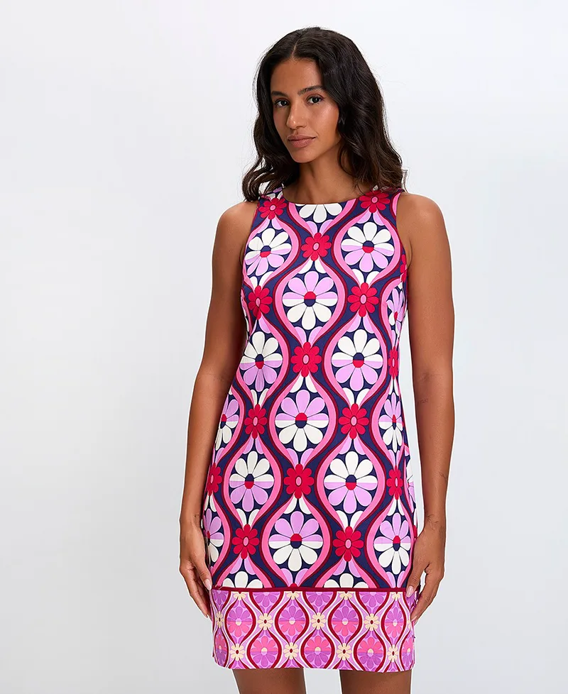 Γυναικείο Κοντό Φόρεμα Floral Straight Fit σε Ροζ