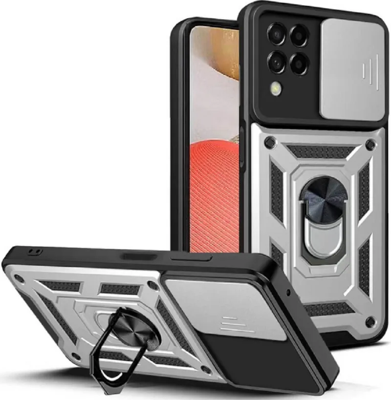 Bodycell Armor Slide - Ανθεκτική Θήκη Samsung Galaxy A42 5G με Κάλυμμα για την Κάμερα & Μεταλλικό Ring Holder - Silver (5206015014345)