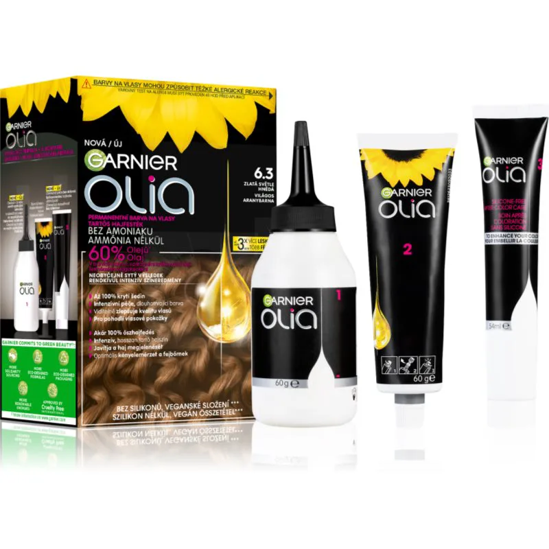 Garnier Olia Big Kit μόνιμη βαφή μαλλιών απόχρωση 6.3 Χρυσό Light Brown