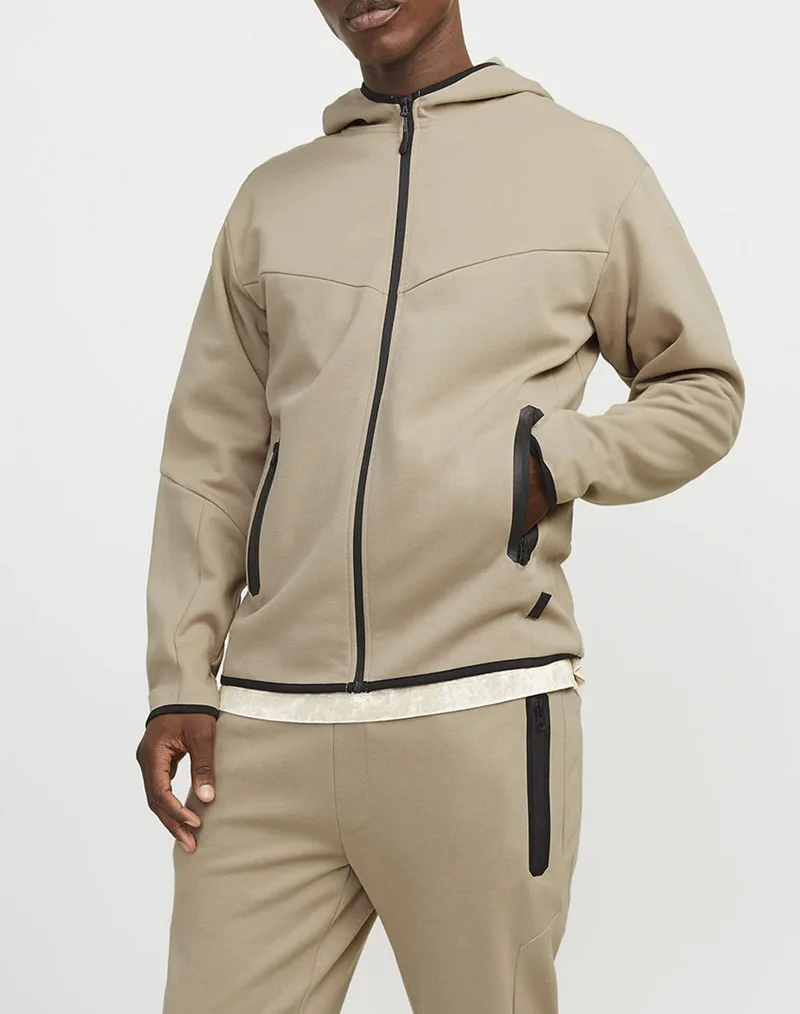 JACK&JONES JCOFUSION SWEAT ZIP HOOD NOOS 12260150-Crockery Biege
