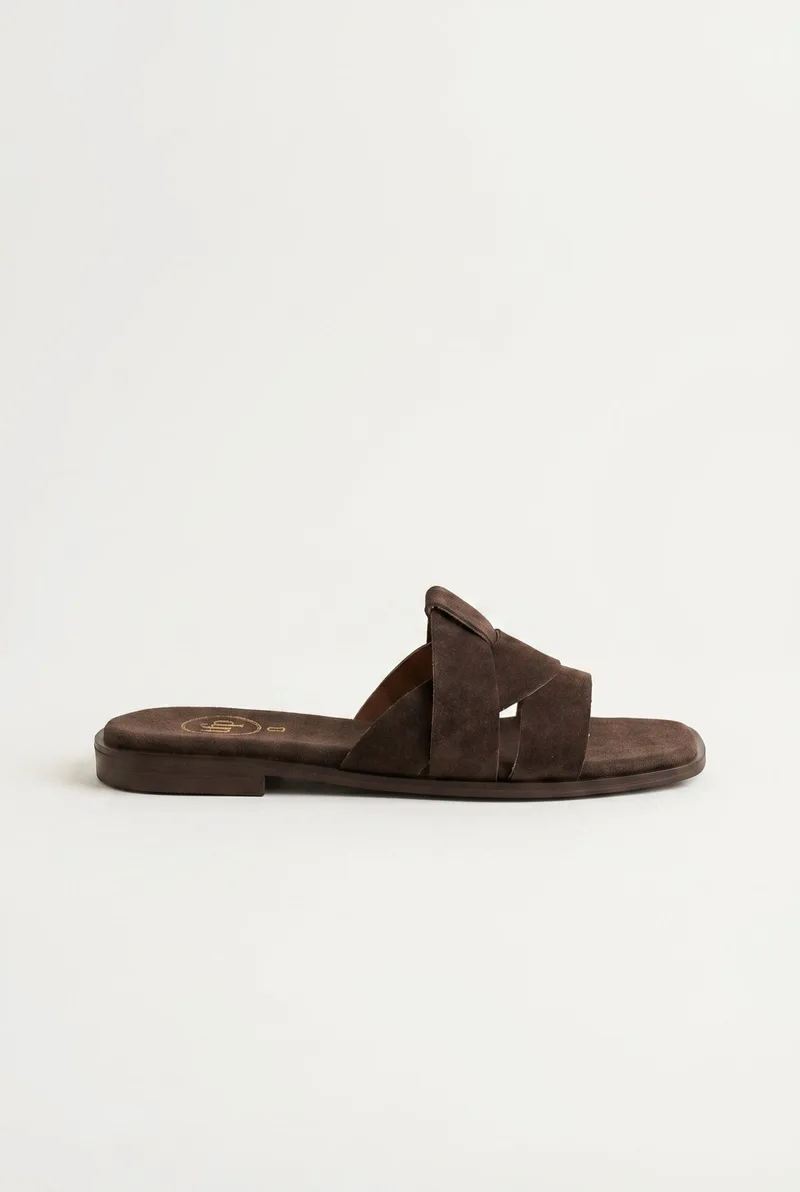 TFP Suede Leather Sandals Slide Strap - I20 - Brown Suede