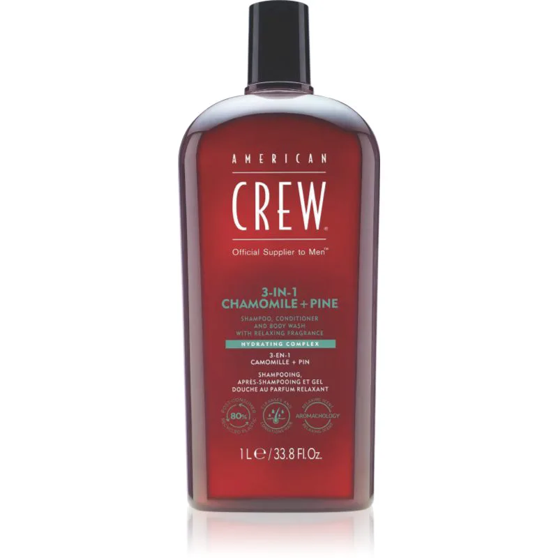 American Crew 3 in 1 Chamimile + Pine 3 σε 1 σαμπουάν, μαλακτικό και τζελ για ντους για άντρες 1000 ml