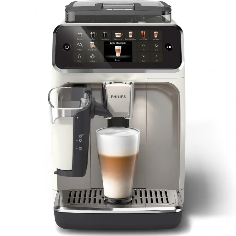 Αυτόματη καφετιέρα Philips LatteGo 5500 EP5543/90, 1500 W, 15 bar, 1,8 λίτρα, 20 ροφήματα, LatteGo, SilentBrew, QuickStart, κεραμικός μύλος, οθόνη αφής, λευκό χρώμιο