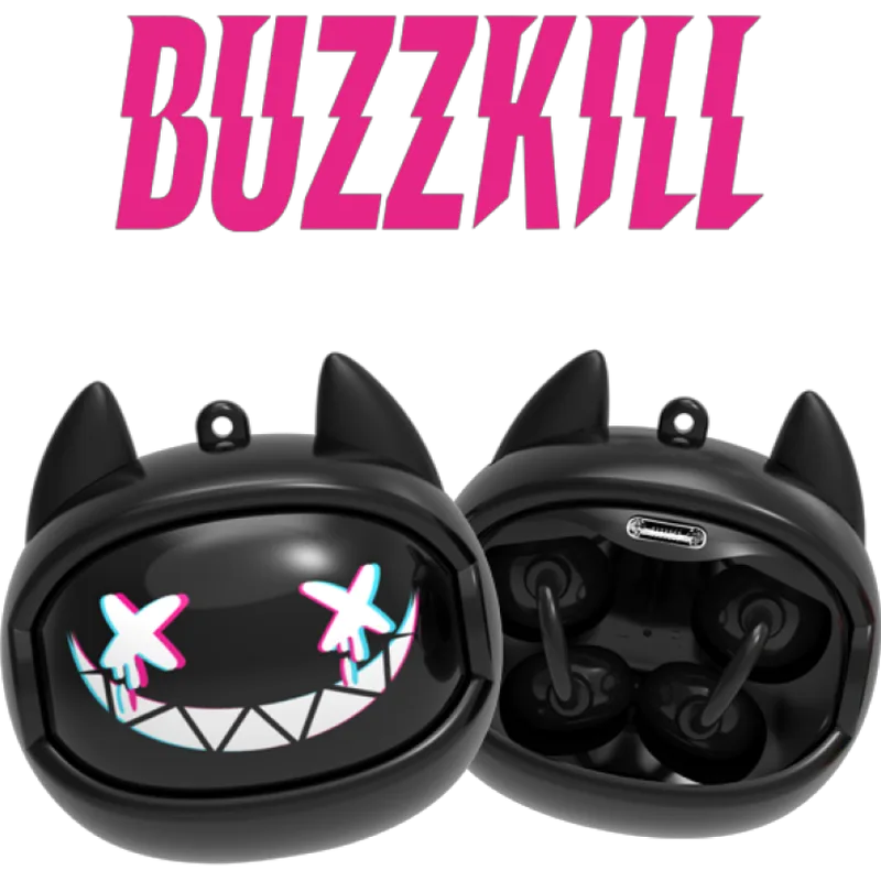 Bluetooth Ακουστικά Kiddoboo GOAT Earbuds Buzzkill Ασύρματα για Παιδιά με Θήκη Φόρτισης που Αλλάζει Φάτσα - Black (KBG08BLK)