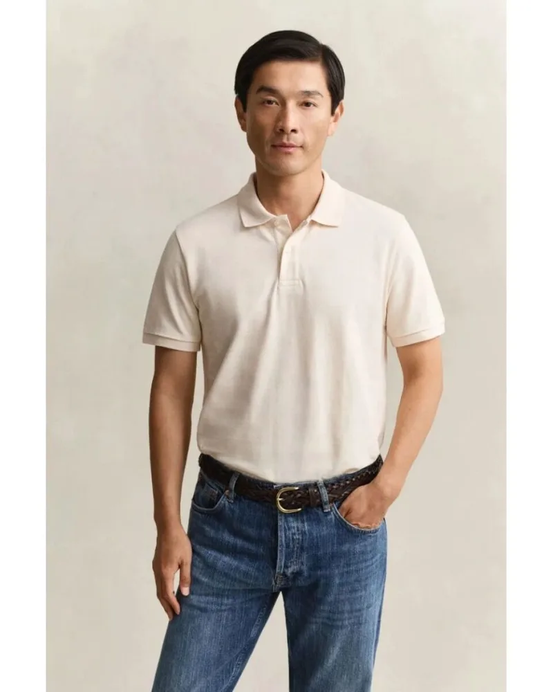 Gant Ανδρικό Textured Stripe SS Polo 2014096 Σπασμένο Λευκό