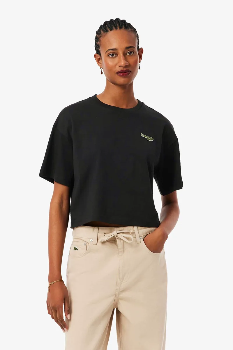 Lacoste γυναικείο T-shirt με κεντημένο λογότυπο Relaxed Fit - TF7605-00 Μαύρο