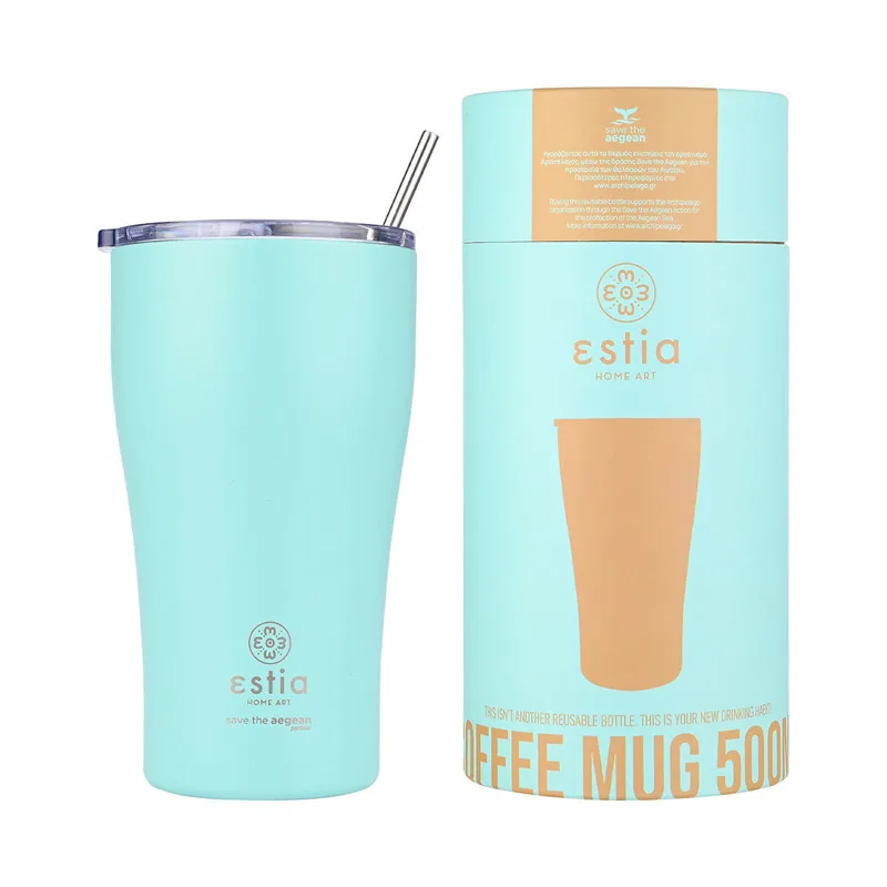 Θερμός Coffee Mug Save The Aegean 500ml Bermuda Green 9x9x16cm