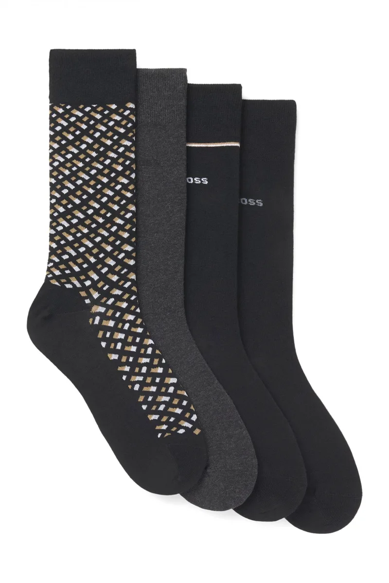 BOSS ΚΑΛΤΣΕΣ 4P RS GIFT MONOGRAM ΜΑΥΡΟ-ΑΝΘΡΑΚΙ