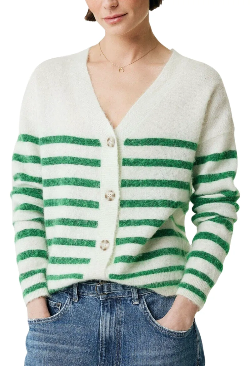 Ζακέτα Mexx Striped V-neck Cardigan JO0981036W-PEARL WHITE Γυναικείο