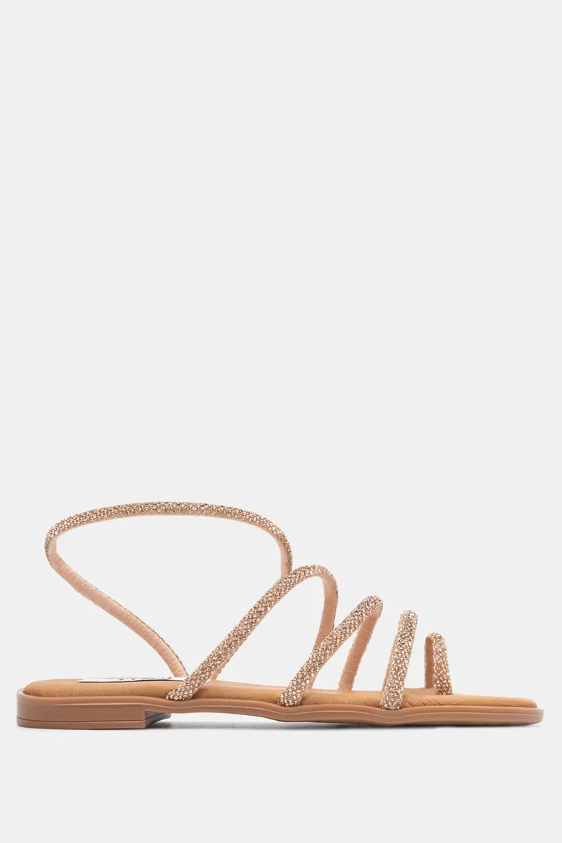 LUIGI DESIGN- Flat Σανδάλια με Λοξό Λουράκι & Strass - Χαλκός