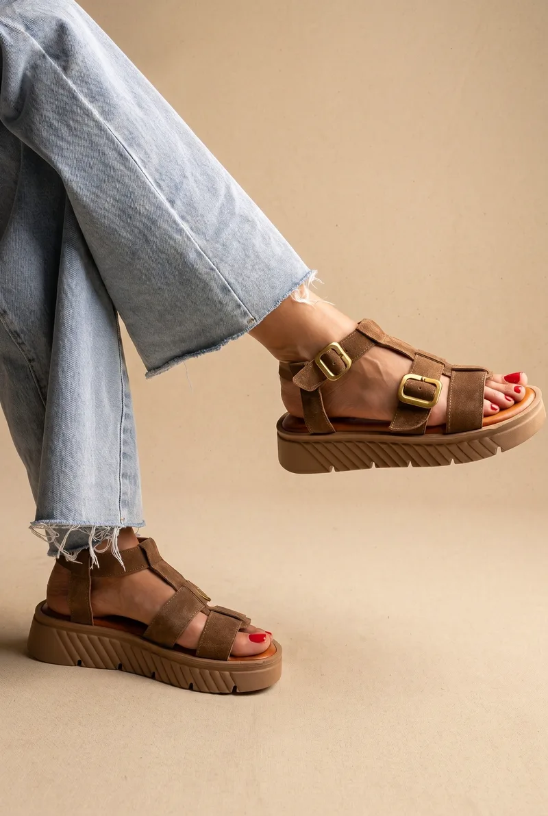 TFP Flatform Sandals Side Buckle - 1426 - Taupe Σουέτ