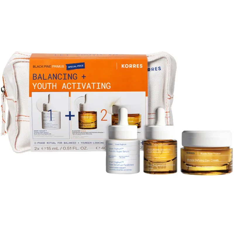 Korres Promo Greek Yoghurt Smart Probiotic Serum 15ml & Black Pine Primus 6xHA Serum 15ml & Wrinkle Defying Day Cream 40ml & Δώρο Νεσεσέρ 1 Τεμάχιο