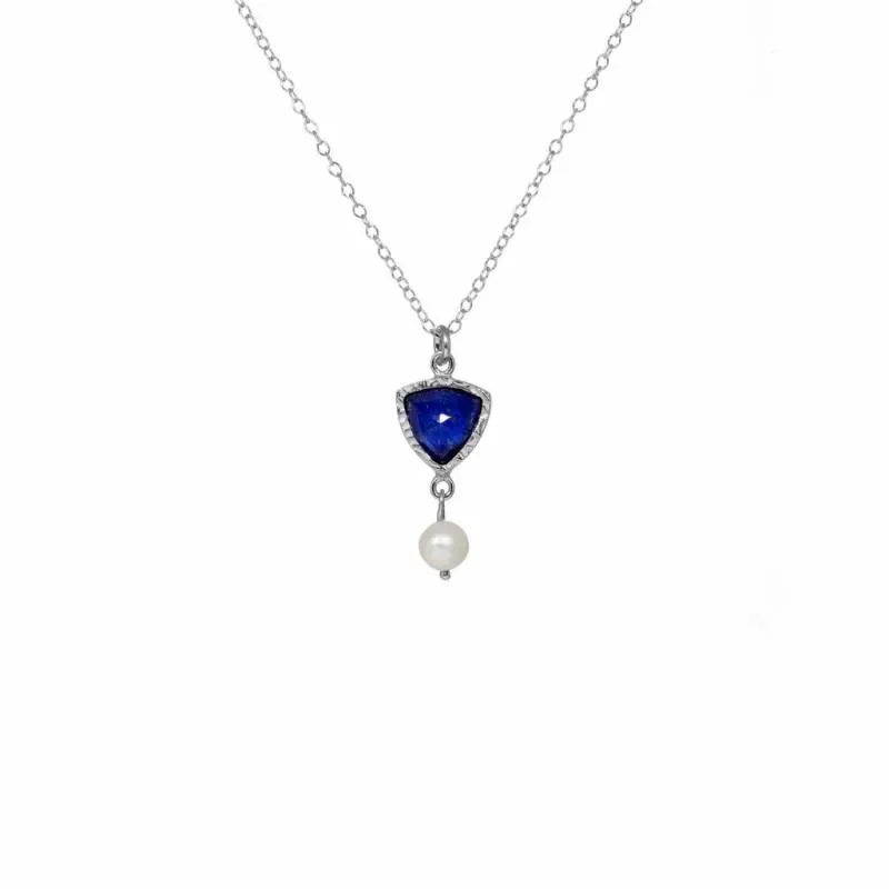 Γυναικείο κολιέ 925 με Lapis και μαργαριτάρι 049411 049411 Ασήμι