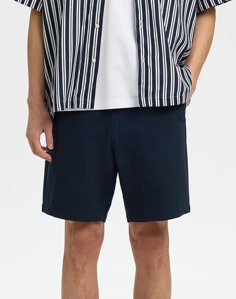 SELECTED SLMKARL-SEERSUCKER REGULAR SHORTS NOOS 16092367-Sky Captain DarkBlue