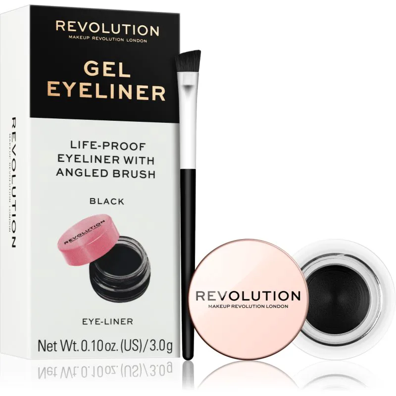 Revolution Gel Eyeliner Pot τζελ λάινερ ματιών με βούρτσα απόχρωση Black 3 γρ