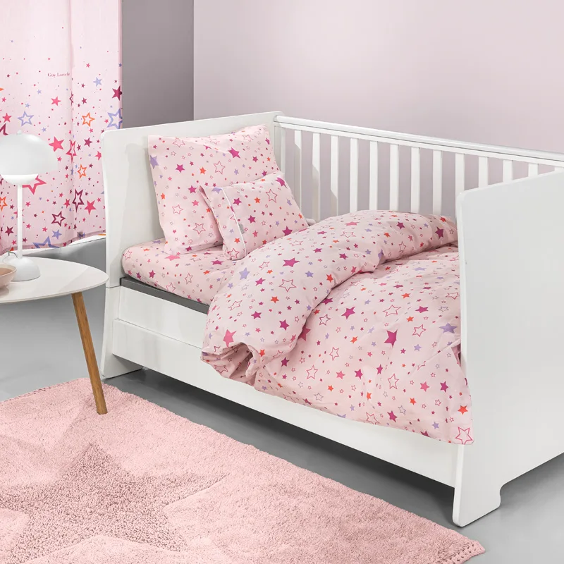 Σεντόνια Κούνιας (Σετ) 115X170 Guy Laroche Bebe Starland Ροζ Χωρίς Λάστιχο (115x170)