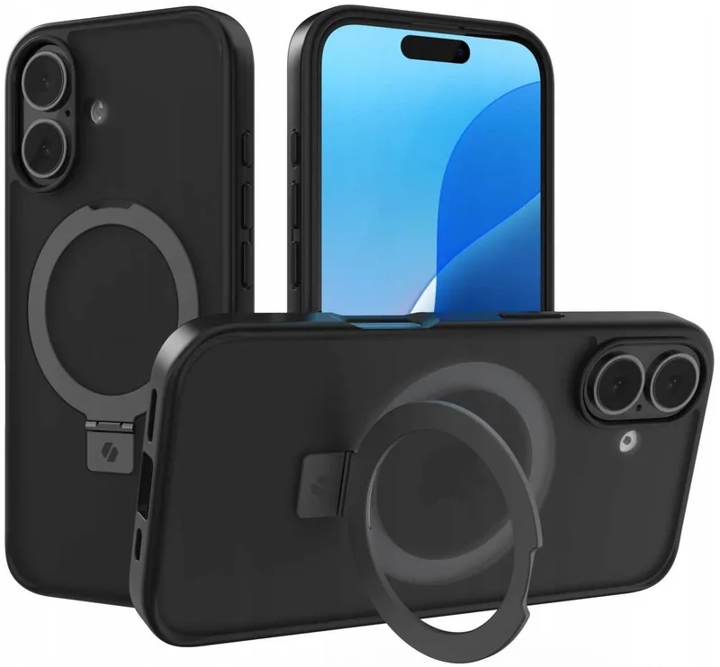 Θήκη iPhone 16 Spacecase Ring Pro Mag Σκληρή με MagSafe & KickStand - Black (5905719112189)