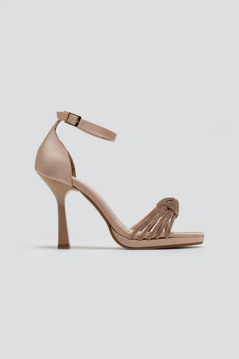 TFP Satin Knot Rhinestone Sandals - 1120 (σατέν) - Nude