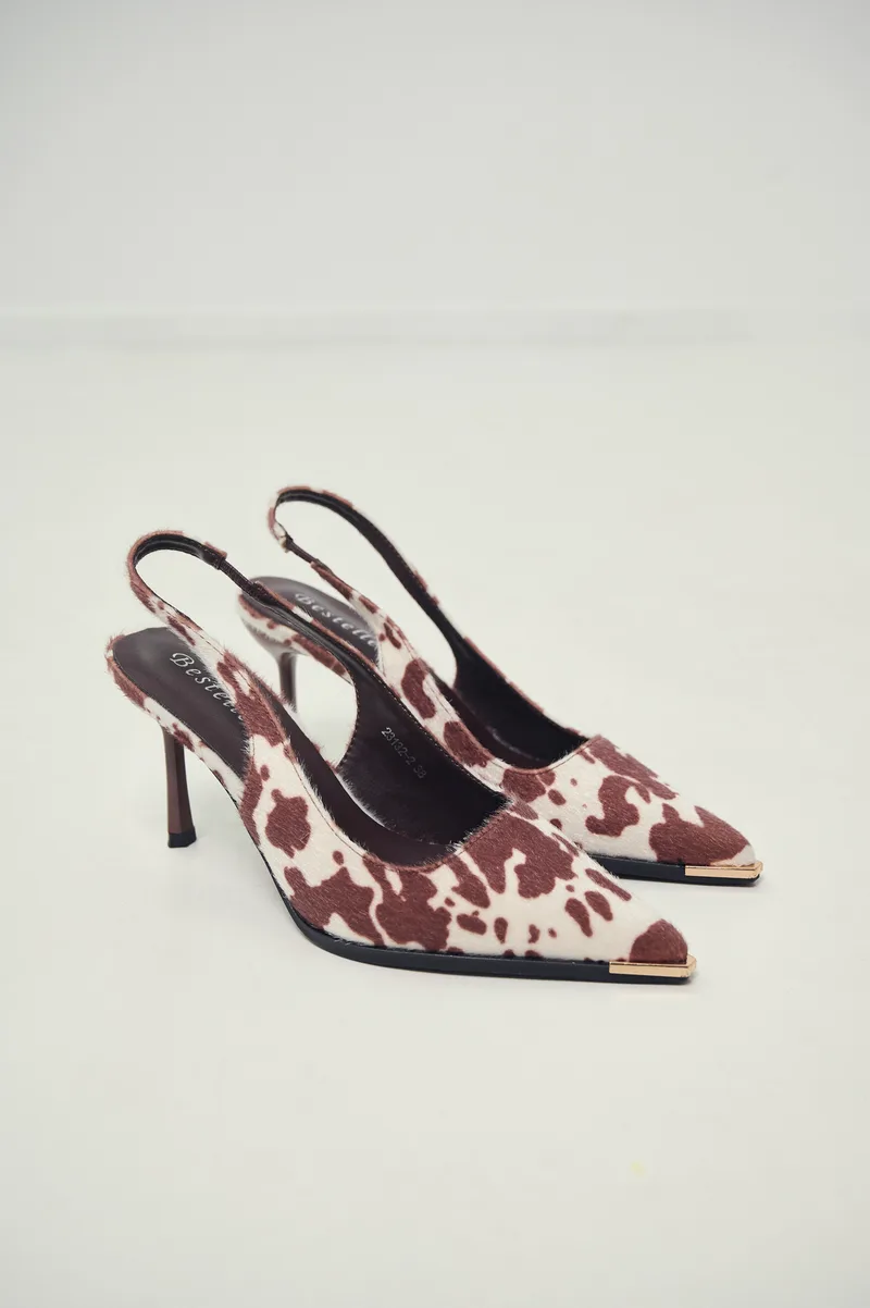 Γόβες Slingback Με Animal Print & Μεταλλική Μύτη