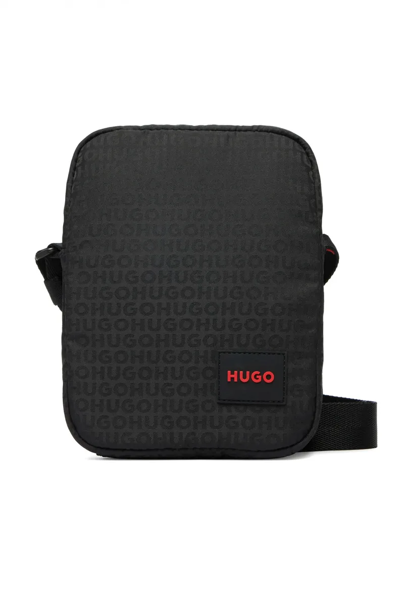 HUGO ΤΣΑΝΤΑΚΙ CROSSBODY ETHON_JQ_NEW NS ZIP ALL OVER LOGO ΜΑΥΡΟ