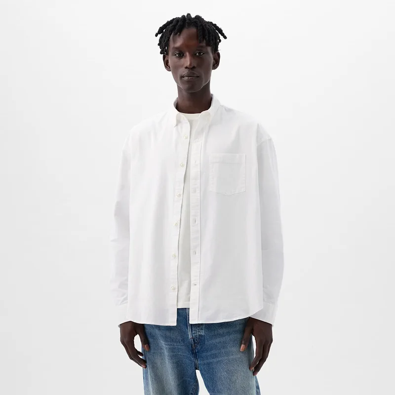 Πουκάμισο GAP Standard Logo Oxford Shirt Optic White M