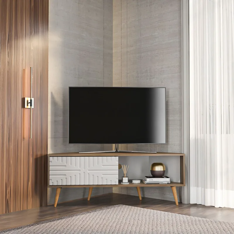 Έπιπλο Τηλεόρασης Mora - Walnut, White 875Zna5325 (140x54x45 cm)