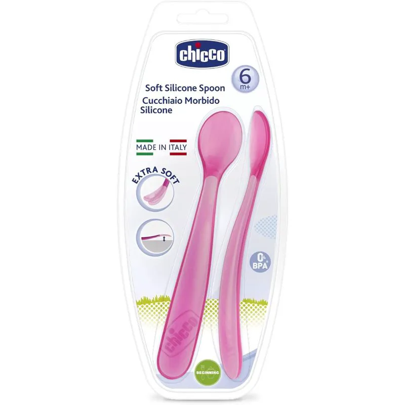 Chicco Soft Silicone κουταλάκι 6m+ Ροζ 2 τμχ