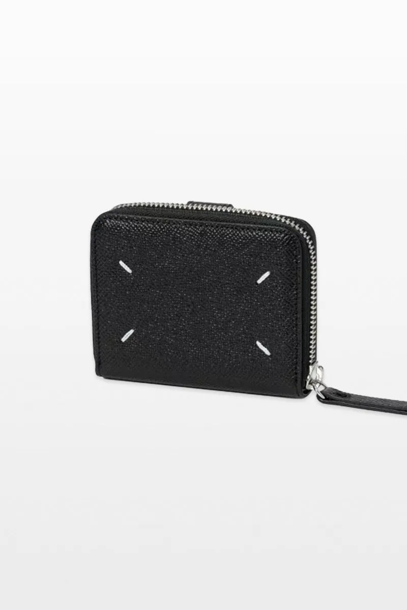 MAISON MARGIELA Ανδρικό Μαύρο Stitch Leather Tri-Fold Half Wallet