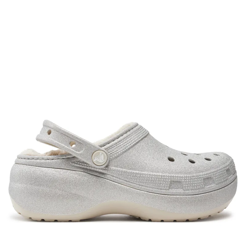Παντόφλες Crocs Classic Platform Glitter Lined Clog W 210413 Ασημί