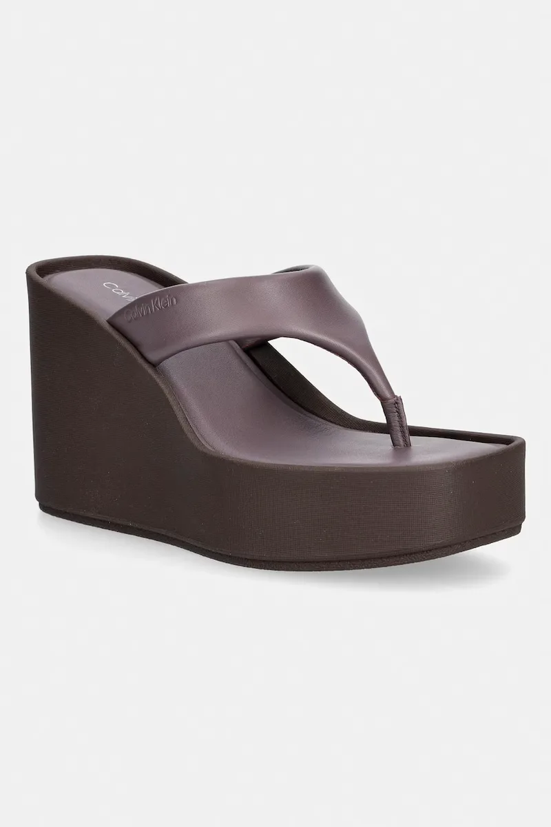 Calvin Klein σαγιονάρες δίχαλο γυναικείες δερμάτινες WEDGE 70 SNDL THONG LTH