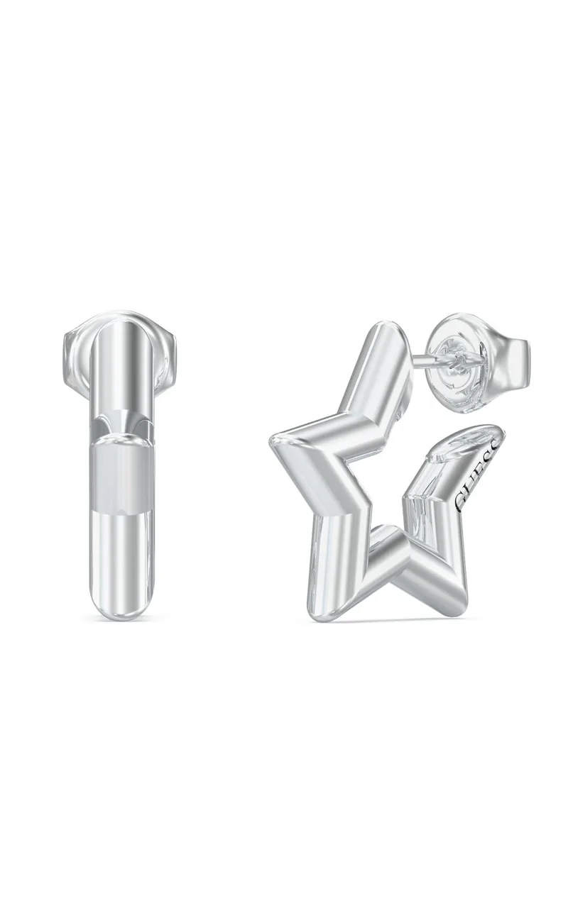 GUESS STEEL ICONIQUE JUBE05539JWRHT/U Σκουλαρίκια Ασημένια Αστέρια Με Λογότυπο