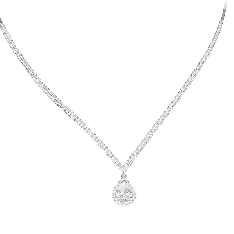 Κολιέ Ριβιέρα Ασήμι 925 με δάκρυ άσπρα zircon Gatsa 1815