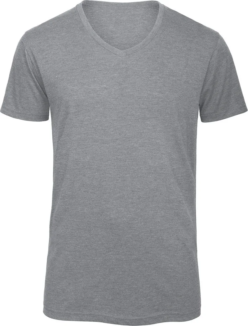 V Neck T-Shirt Triblend B & C V TM057 Heather Light Grey