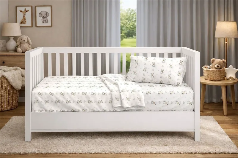 Σετ Σεντόνια Κούνιας 3 Τεμαχίων Dimcol Newborn Bear 717 120x160 White-Grey