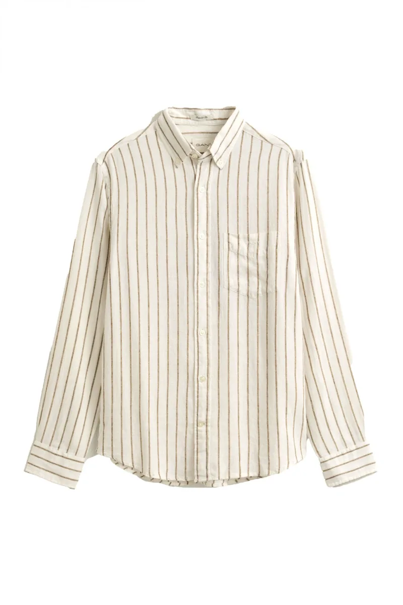 GANT ΠΟΥΚΑΜΙΣΟ ΡΙΓΕ ΛΙΝΟ-ΒΙΣΚΟΖΗ REG LINER VISCOSE STRIPE SHIRT ΚΡΕΜ-ΚΑΦΕ