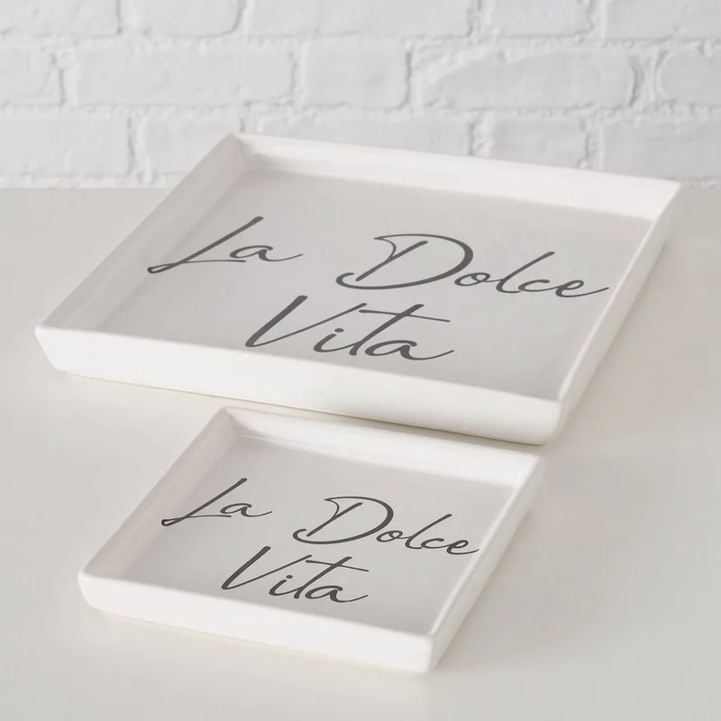 Δίσκος Σερβιρίσματος Σετ 2τμχ Dolce Vita Λευκός 25x25x3εκ.-15x15x2εκ. MSA 20-23-949 (Χρώμα: Λευκό) - MSA DECORATION - 20-23-949