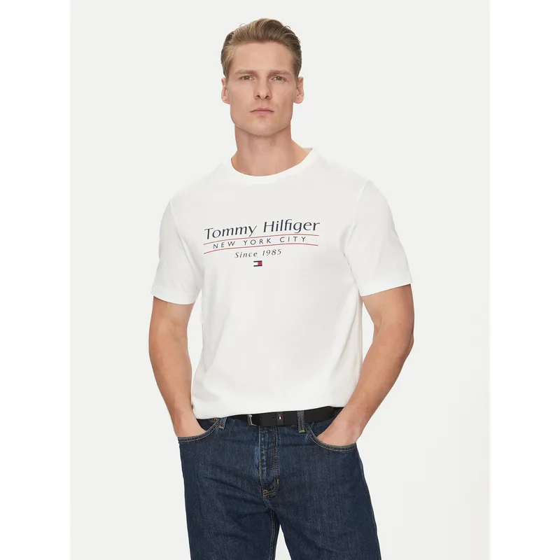 Tommy Hilfiger T-Shirt Center Stack MW0MW38621 Λευκό Regular Fit