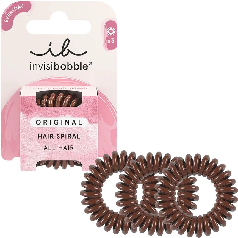 Invisibobble Original Hair Spiral Αδιάβροχα Λαστιχάκια Μαλλιών 3 Τεμάχια - Pretzel Brown