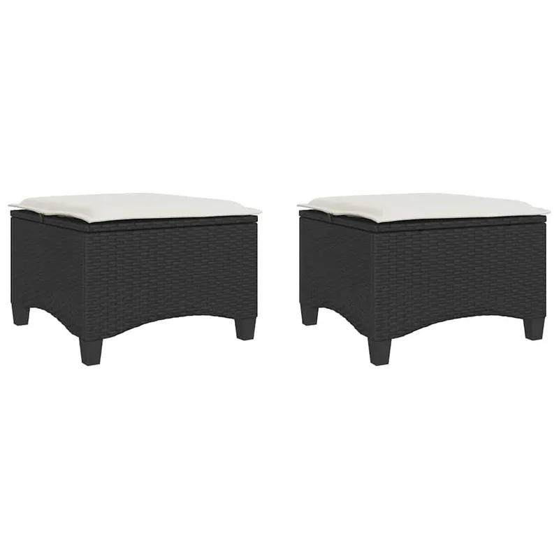 vidaXL Σκαμπό Κήπου με Μαξιλάρια 2 τεμ. Μαύρα 55x55x36 εκ. από Συνθετικό Ρατάν