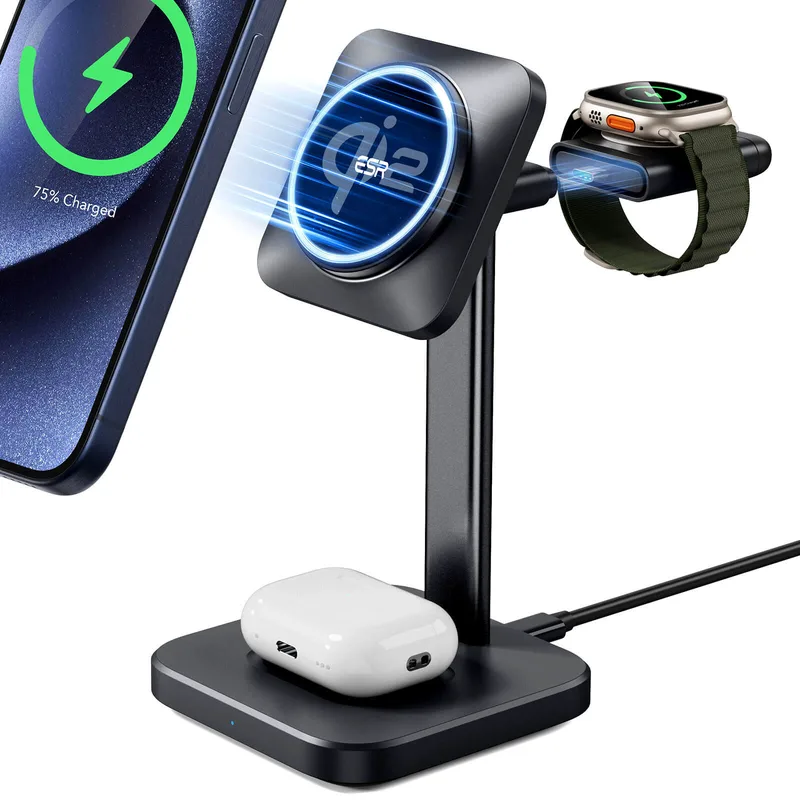 ESR Qi2 MagSafe 3-in-1 Wireless Charging Set Black