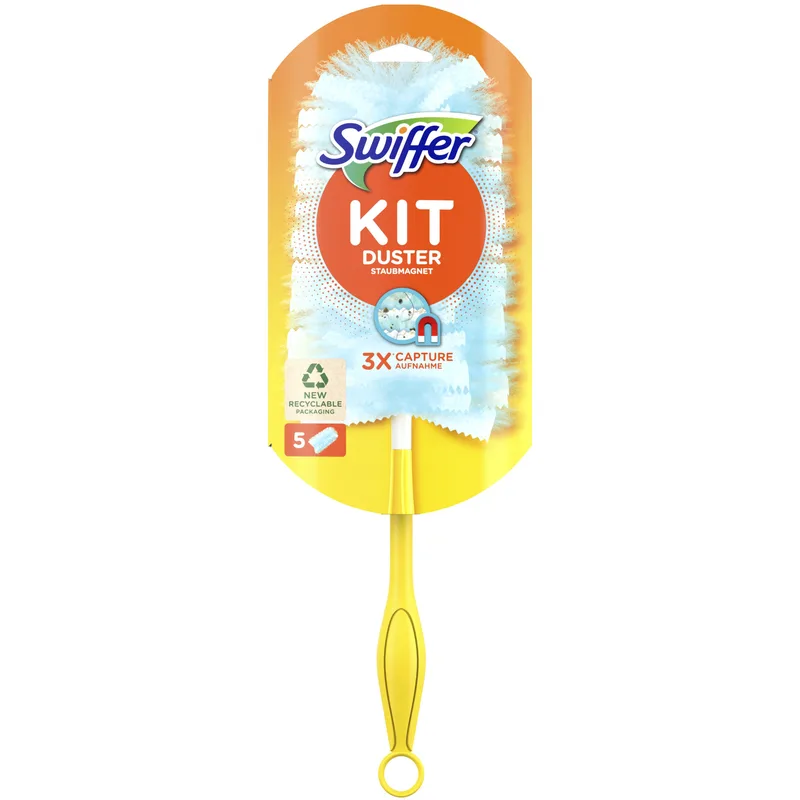 Swiffer Kit 3x Capture Duster Staubmagnet Επαναχρησιμοποιούμενη Λαβή & Ανταλλακτικά Φτερά Ξεσκονίσματος 5 Τεμάχια